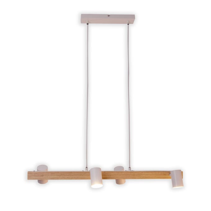 Näve Hanglamp Frida met 4 spots, wit/hout licht