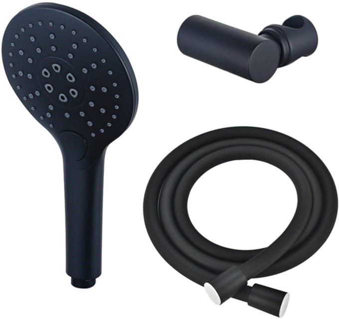 FugaFlow Eccelente Acces Handdoucheset - Ø12 - rond - 3 straalsoorten - met houder - met gladde slang - 150cm - zwart