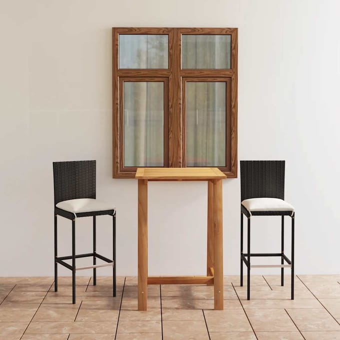vidaXL - 3-delige - Tuinbarset - met - kussens - zwart