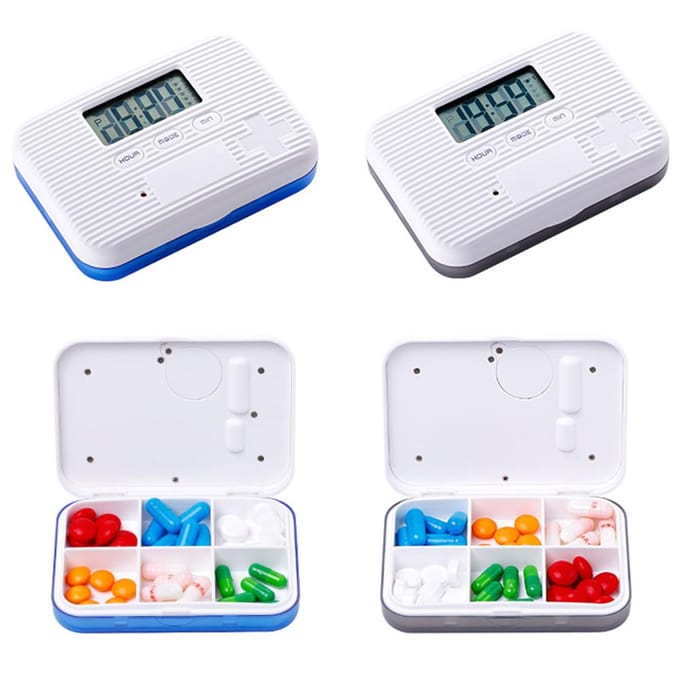 Pillendoos met Alarm Elektronische Pillenorganizer met LCD-scherm 6 Vakken Digitale Pil white