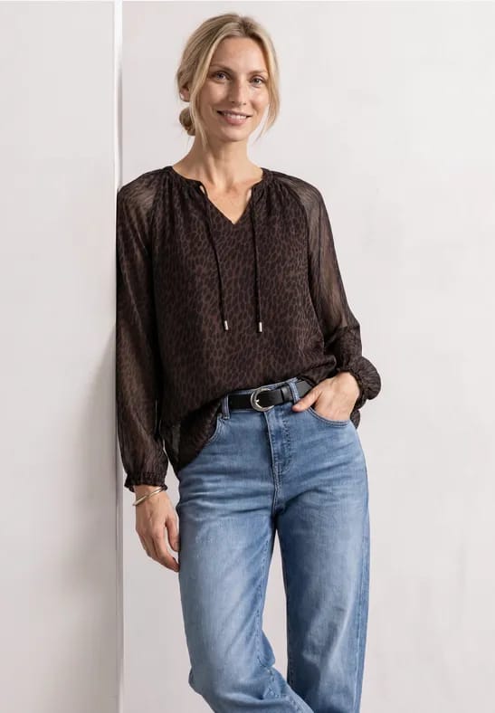 Raglanblouse met split in de hals en print
