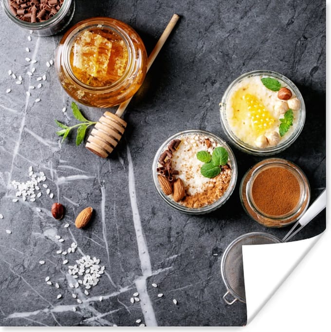 Poster Honing - Specerijen - Keuken - Marmer - 75x75 cm