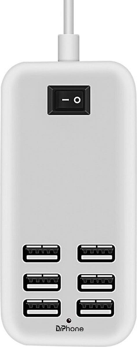 DrPhone UPA 30W USB Hub Laadstation - Power Adapter 6 Poorten - Opladen - Socket 1.5M Kabel - Wit