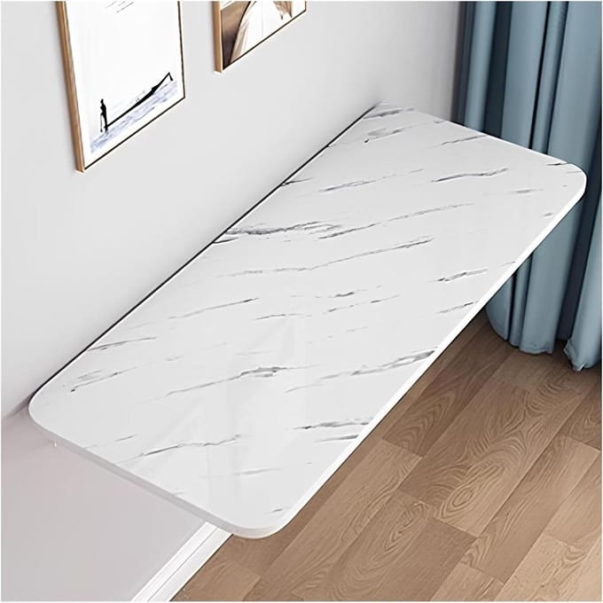 Klaptafel Wandmontage - Opklapbaar Bureau - Ruimte Besparen - Robuuste Constructie - 60 kg Draagvermogen - Witte Steen