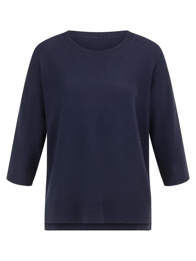 Ronde hals trui kasjmier Van Peter Hahn blauw