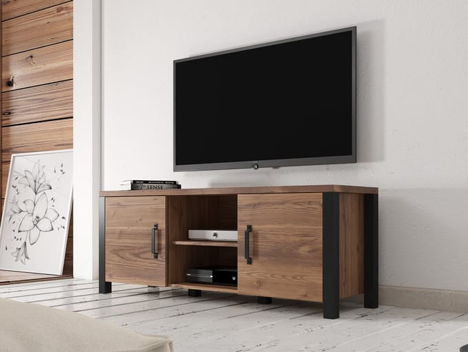 Meubella - TV-Meubel Olivia - Zwart - Eiken - 147 cm