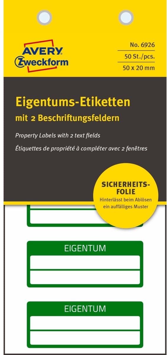 50x eigendomslabels met 2 velden 50x20mm groen