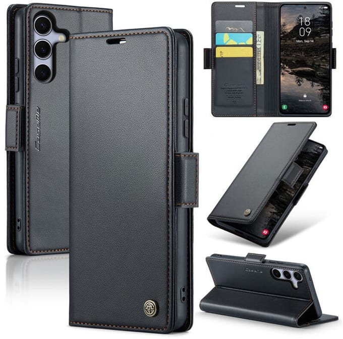 CaseMe Wallet Case met RFID Bescherming en Magneetsluiting voor Galaxy S25 Plus / S24 Plus _ Zwart