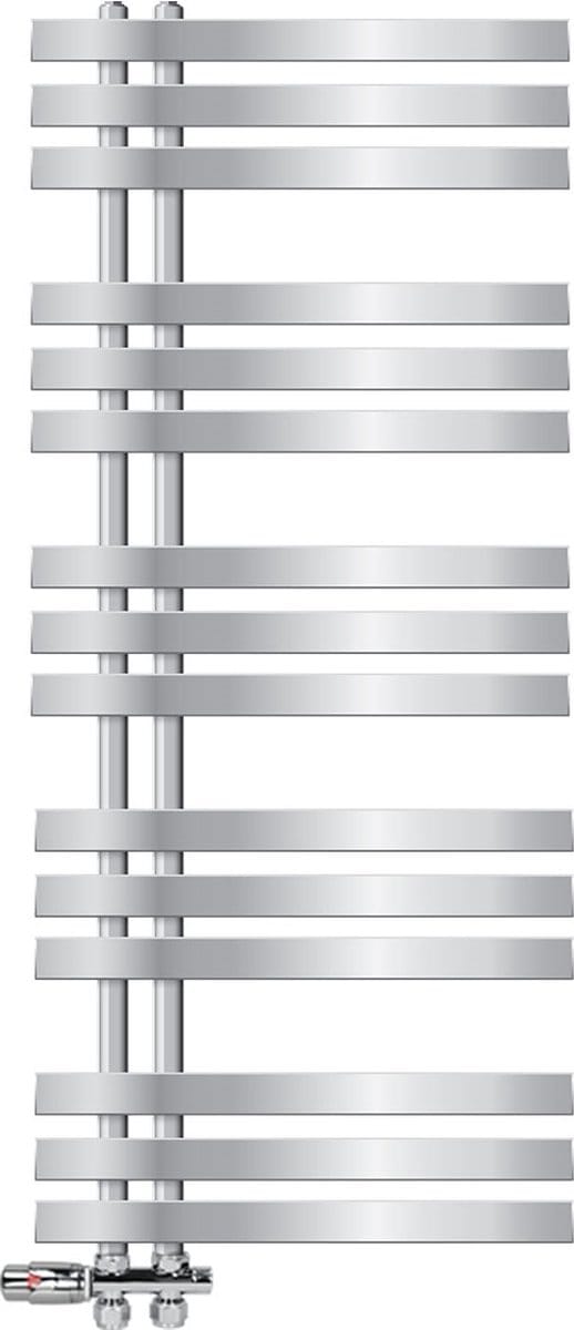 LuxeBath badkamerradiator Ijzer EM 500x1200 mm chroom middenaansluiting met aansluitset thermostaat doorgang vloer, designradiator badkamerkachel handdoekwarmer handdoekdroger