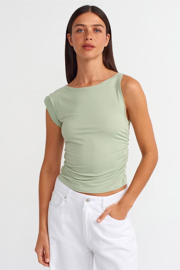 Mouwloze Bootnek Slank Passende Blouse