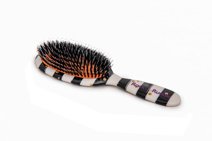 Rock & Ruddle Haarborstel Black & White Stripes With Gold Dots Groot: 6,5 x 21 cm