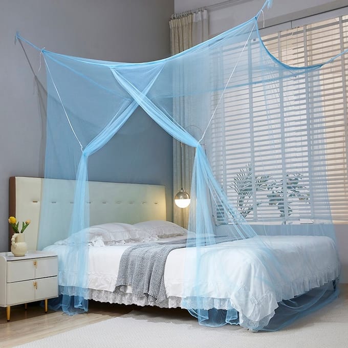 Bedklamboe Groot Vierkant – Blauw (200x220x180cm) – Hemelklamboe Binnen & Buiten – Voor 1 & 2 Persoonsbedden
