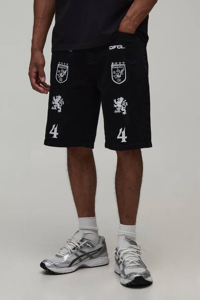 Relaxed Denim Shorts Met Badge Applicatie | Black | Size 34
