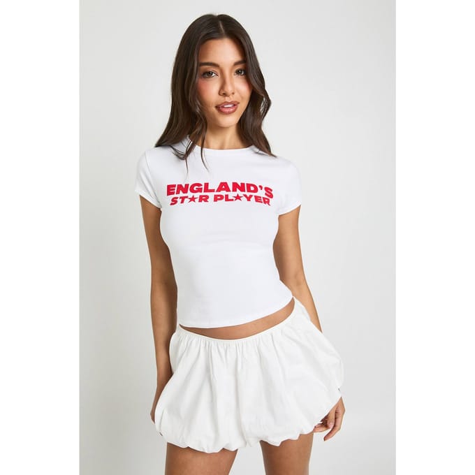 boohoo Dames Engeland's Ster Speler Slogan Baby Tee | Wit | Maat: Small