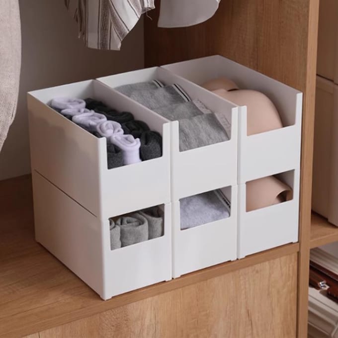 Plastic Open Voorzijde Organizer Bak Lade Ontwerp Multifunctionele Stapelbare Opbergbakken Keuken white