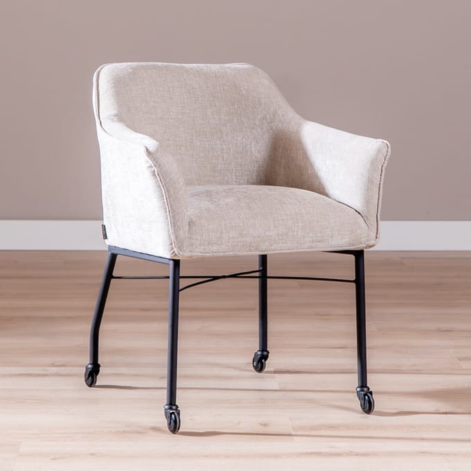 Bronx71® Eetkamerstoel met wieltjes Enzo chenille sand - stoel