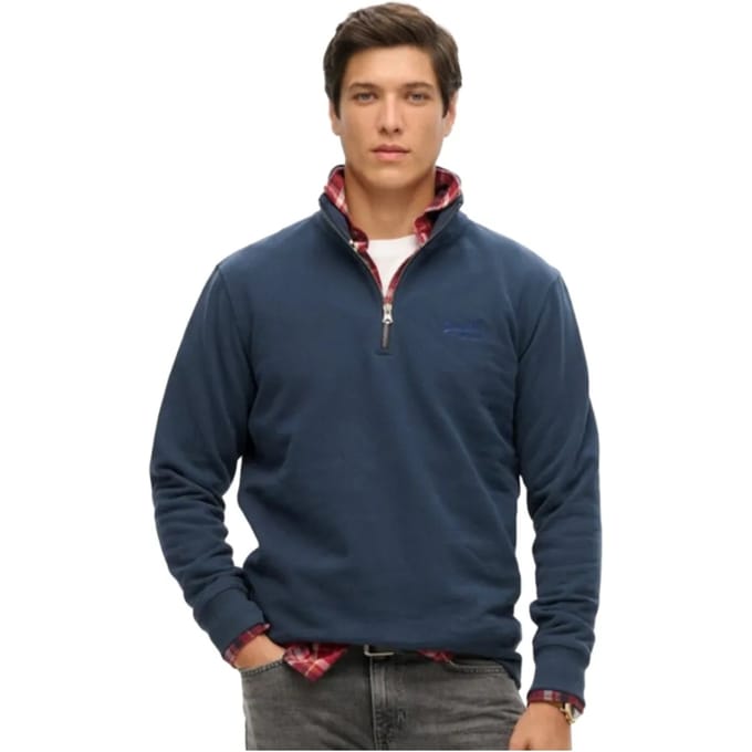Superdry Essential Logo Sweatshirt met Halve Rits Blauw Grootte: S
