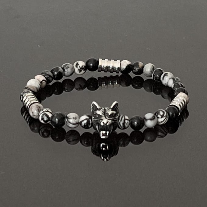 Wolf-Men - armband - kralen - natuursteen - elastisch