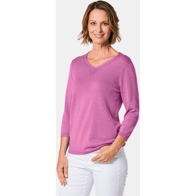 Ongecompliceerde pullover met een V-hals - roze - Gr. 52 van Goldner Fashion