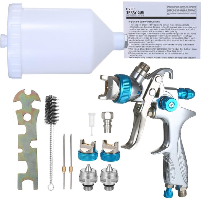 Spuitpistool Gravity Feed Verfspuit met 600 ml beker 1,4 mm 1,7 mm 2,0 mm mondstuk voor zilver