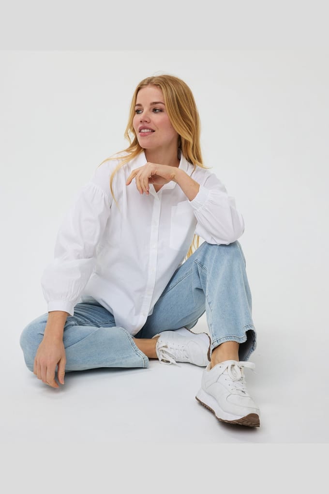 EsQualo Blouse Oversized Poplin Off White Größe: 36 | Longsleeves Outlet | Damen | Weiß
