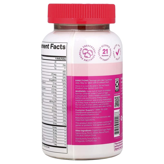 SmartyPants Tiener Meisje Plus Multi & Omega. Mango Sinaasappel, 60 Gummies