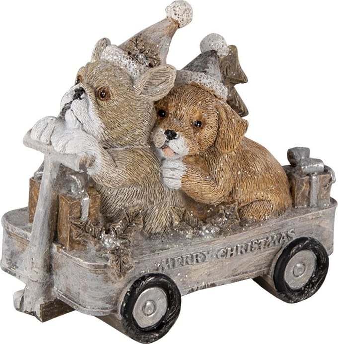 Clayre & Eef Beeld Hond 10x6x9 cm Grijs Beige Polyresin