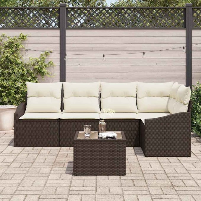 vidaXL - Tuinbank - Set - 6 - st - Bruin - en - Crème - poly - rattan