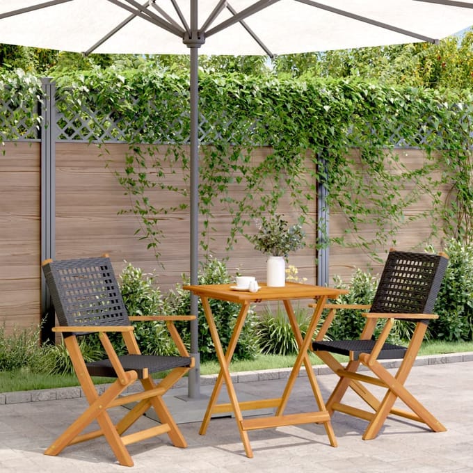 vidaXL - 3-delige - Bistroset - poly - rattan - en - massief - hout - zwart
