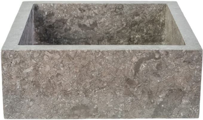 Vierkante Opbouw Waskom – Volledig Gepolijst – 40x40x15 cm – Grijs – Natuursteen