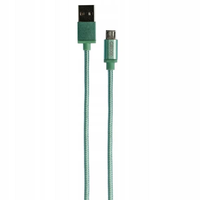 Câble de données Grixx - Micro USB vers USB, Tressé, Longueur 1m - Vert