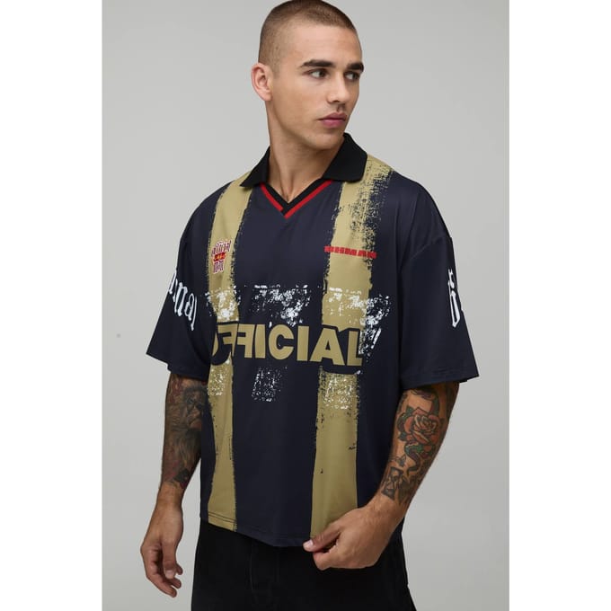 Oversized Boxy Officieel Gestreept Sporttop | Black | Size Medium