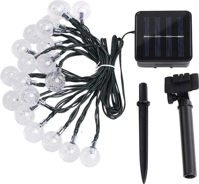 Benson Lichtsnoer - 20 LED bolletjes - Solar - 8 lichtstanden - 5 meter - Wit