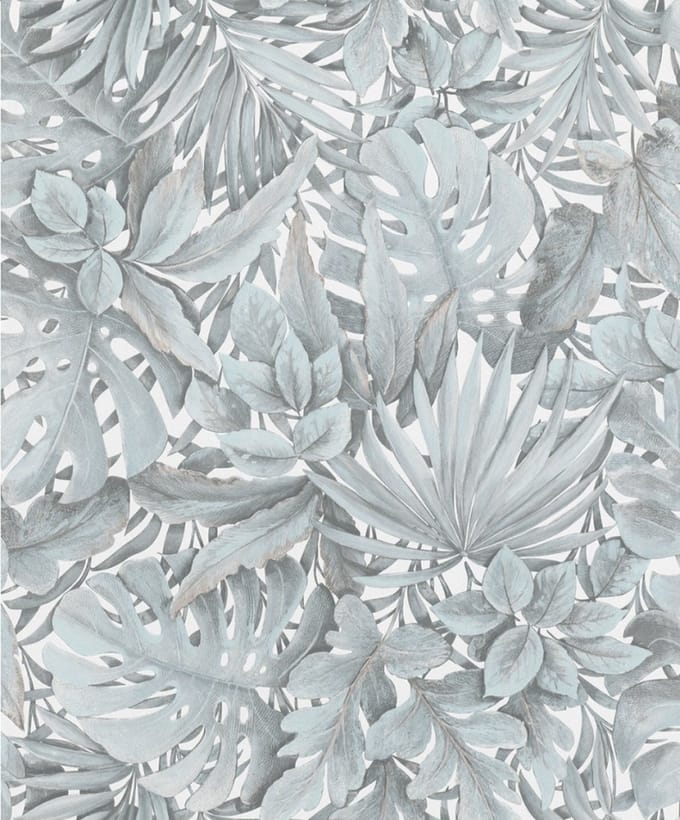 Botanica - Jungle Behang - Bladeren - Vliesbehang - Wallpaper - Licht Grijs - 0,53 x 10,05 M.