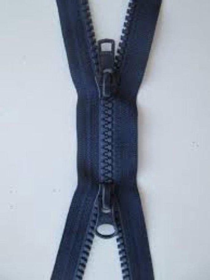 YKK DUBBEL DEELBARE RITS, MARINE BLAUW, 1 METER, BLOKTANDJES, PER STUK.