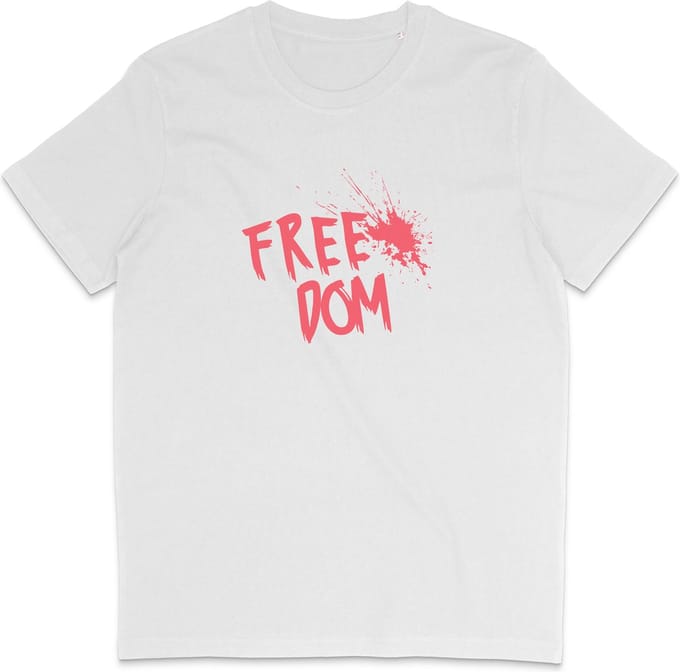 Heren en Dames T Shirt - Tekst: Freedom Vrijheid - Wit - M