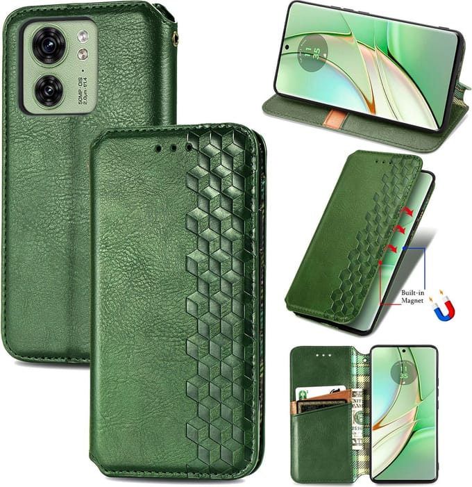 Luxe PU Lederen Ruitpatroon Wallet Case + Glas Screenprotector voor Edge 40 _ Groen