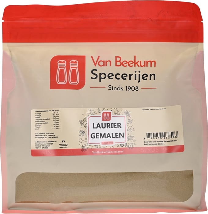 Van Beekum Specerijen - Laurier Gemalen - 1 KG (hersluitbare stazak)