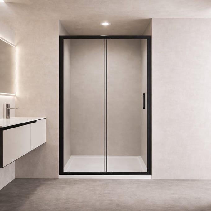 Thys Melbourne hoekschuifdeur 90x90 cm zwart – 8 mm helder glas met nano coating