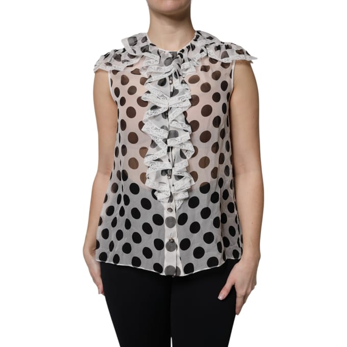 Gestippelde Zijde Blouse met Rimpelnek