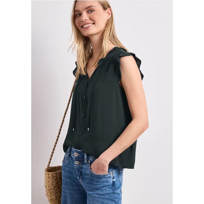 Blousetop met gespleten hals en ruches