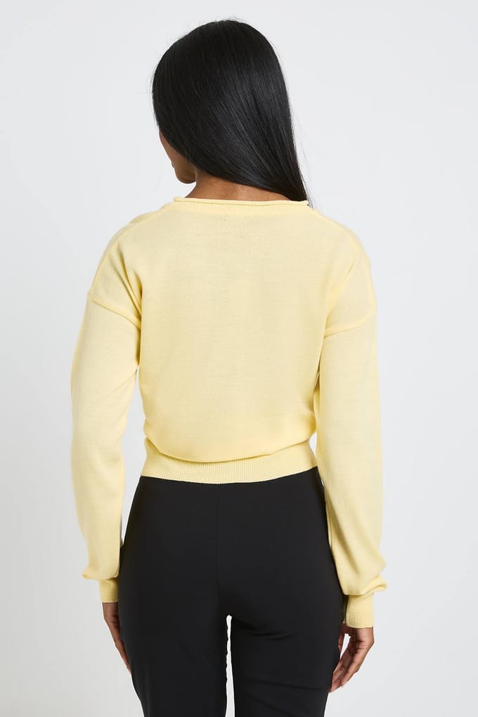 boohoo Dames Vest Met Rolrand, Ronde Hals En Knoopsluiting | Citroen | Maat: Medium