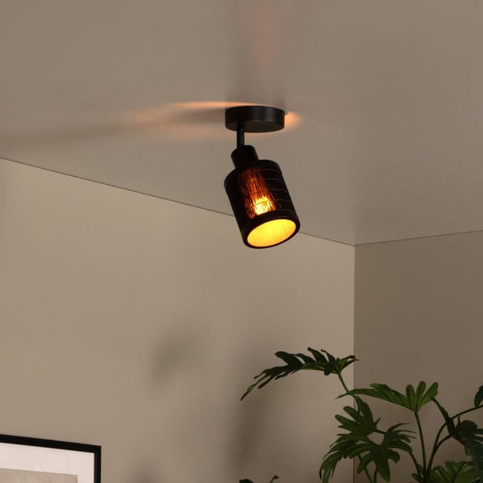 Lucide TAGALOG - Plafondspot (Plafondlamp) - Ø 10 cm - 1xE27 - Zwart - Japandi