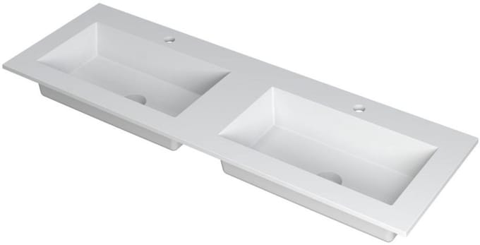 INK Kraft Wastafel Dubbele Bak met 2 Kraangaten - 1400x450x10 mm - Mat Wit