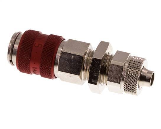 Vernikkeld Messing DN 5 Rood Luchtkoppeling Snelkoppeling 6x8 mm Push-On Schotkoppeling - CLS5-NB-BN-RED-6