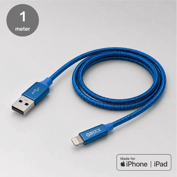 Lightning naar USB-A kabel - Grixx - MFi - iPhone oplaadkabel - 1 meter - blauw