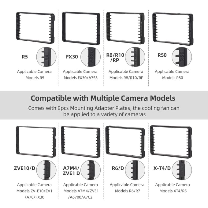 Andoer FS-06 Camera Koelventilator Extern Koelsysteem met OLED-display 8 stuks Montageadapter zwart