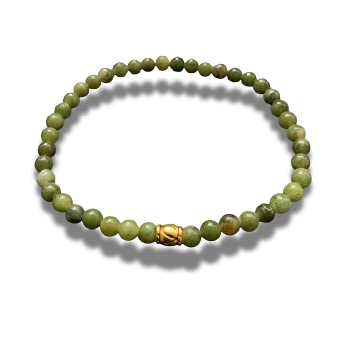 Armband - natuursteen - Groene Jade - 4 mm - 19 cm - goudkleurig element