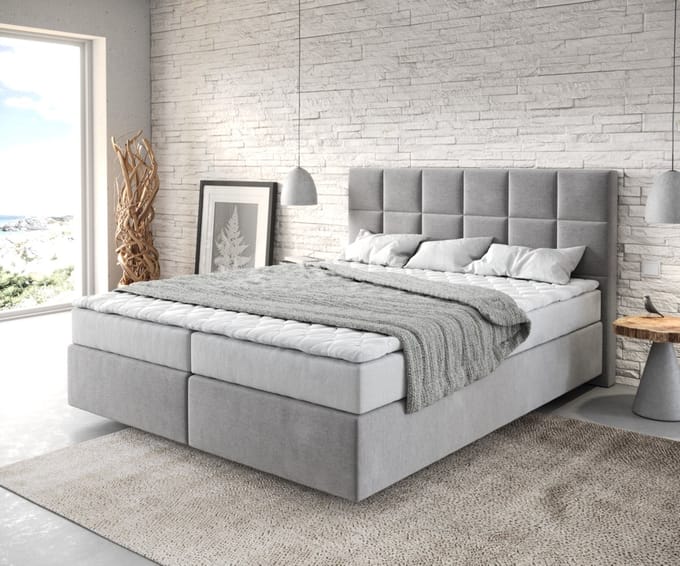 Boxspring bed Dream-Fine microvezel grijs 160x200 met matras en topper