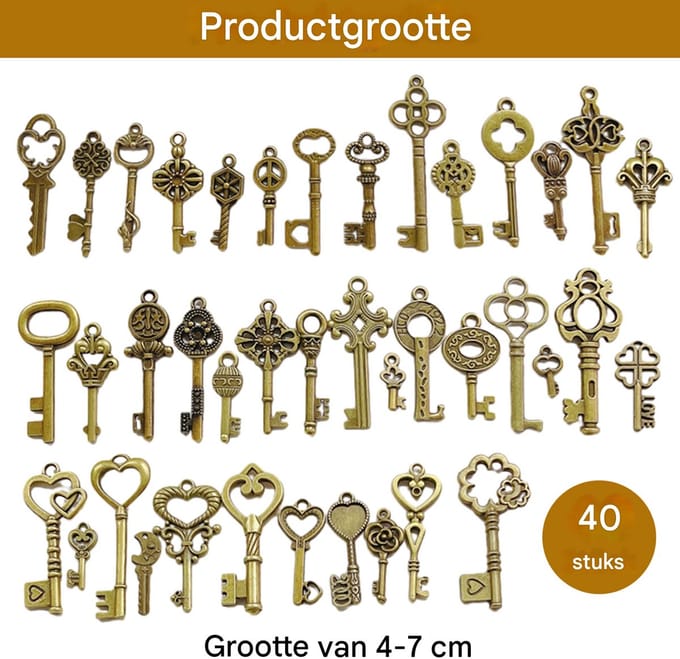Crrynuo Hanger Sleutel - 40 DIY retro sleutel sieraden hanger - Ketting met sleutel - Brons